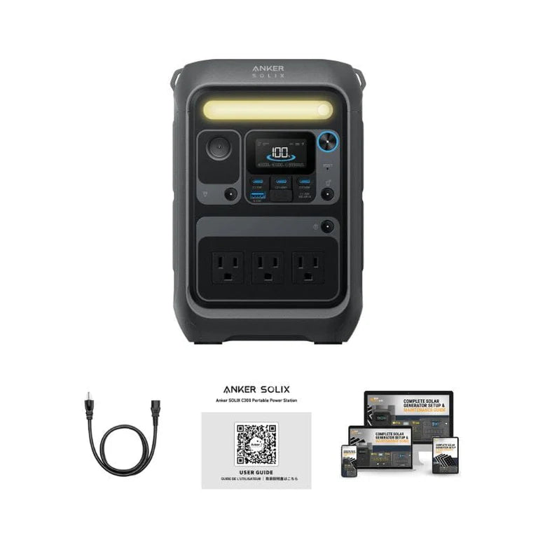 Anker SOLIX C300X 288Wh / 300W Portable Power Station + Choose Custom Solar Panel Bundle Option | 3-Year Warranty | Complete Solar Kit