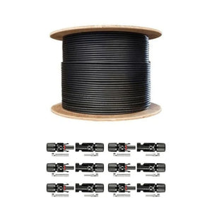 2 x 500 Ft. PV Reel Kit (Red & Black) + PV Connector Ends | 1,000 Ft. PV Extension Wire 600V | Includes PV Connector Ends