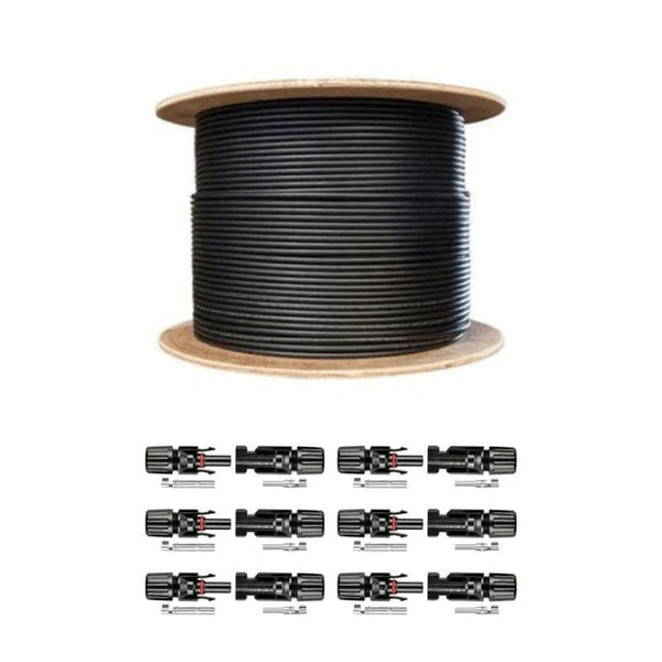2 x 500 Ft. PV Reel Kit (Red & Black) + PV Connector Ends | 1,000 Ft. PV Extension Wire 600V | Includes PV Connector Ends