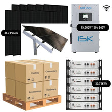 Load image into Gallery viewer, 14.76kW Complete Solar Power System - Sol-Ark 15K + [28.6kWh-30.72kWh Lithium Battery Bank] + 36 x 410W Mono Solar Panels + Schematic [HPK-MAX]