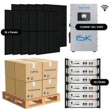 Load image into Gallery viewer, 14.76kW Complete Solar Power System - Sol-Ark 15K + [28.6kWh-30.72kWh Lithium Battery Bank] + 36 x 410W Mono Solar Panels + Schematic [HPK-MAX]