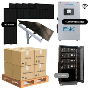 7.38kW Complete Solar Power System - Sol-Ark 15K + [20.48kWh - 28.6kWh Lithium Battery Bank] + 18 x 410W Mono Solar Panels + Schematic [HPK-PLUS]