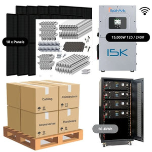 7.38kW Complete Solar Power System - Sol-Ark 15K + [20.48kWh - 28.6kWh Lithium Battery Bank] + 18 x 410W Mono Solar Panels + Schematic [HPK-PLUS]