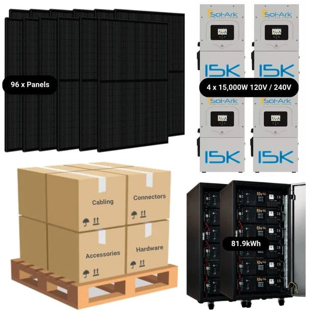 37.9kW Solar Power System - 4 x Sol-Ark 15K's + [81.9kWh Lithium Battery Bank] + 96 x 395W Solar Panels | Complete Solar Power System [ISK-PLUS]