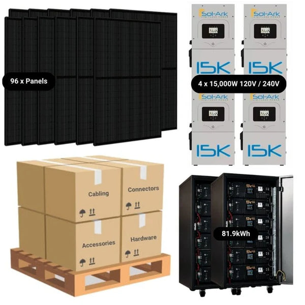 37.9kW Solar Power System - 4 x Sol-Ark 15K's + [81.9kWh Lithium Battery Bank] + 96 x 395W Solar Panels | Complete Solar Power System [ISK-PLUS]