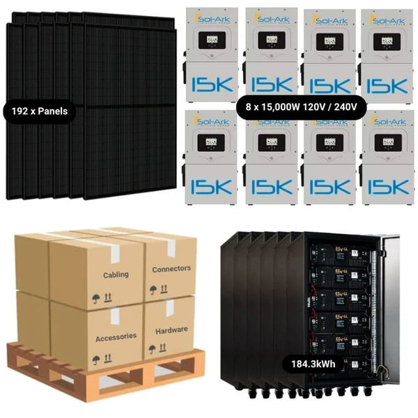 75.8kW Solar Power System - 8 x Sol-Ark 15K's + [184.3kWh Lithium Battery Bank] + 192 x 395W Solar Panels | Complete Solar Power System [ISK-PRO]