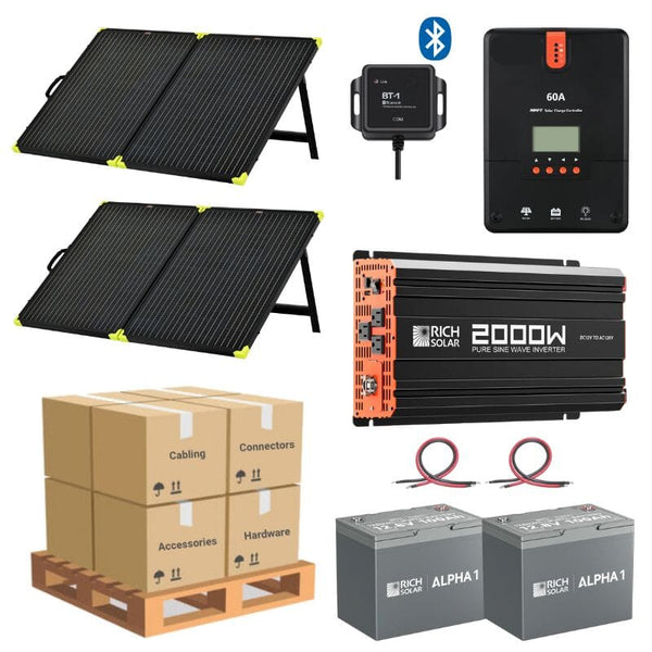 Complete Solar Panel Kit - 2,000W Pure Sine Wave Inverter + [12V Battery Bank] + 2 x 200W Mono Solar Panels | Off-Grid, Mobile, Backup [LPK-PLUS]