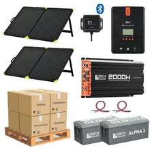 Load image into Gallery viewer, Complete Solar Panel Kit - 2,000W Pure Sine Wave Inverter + [12V Battery Bank] + 2 x 200W Mono Solar Panels | Off-Grid, Mobile, Backup [LPK-PLUS]