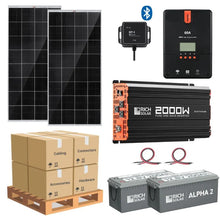 Load image into Gallery viewer, Complete Solar Panel Kit - 2,000W Pure Sine Wave Inverter + [12V Battery Bank] + 2 x 200W Mono Solar Panels | Off-Grid, Mobile, Backup [LPK-PLUS]