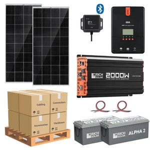 Complete Solar Panel Kit - 2,000W Pure Sine Wave Inverter + [12V Battery Bank] + 2 x 200W Mono Solar Panels | Off-Grid, Mobile, Backup [LPK-PLUS]