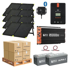 Load image into Gallery viewer, Complete Solar Panel Kit - 2,000W Pure Sine Inverter + [12V Battery Bank] + 4 x 200W 12V Mono Solar Panels | Off-Grid, Mobile, Backup [LPK-MAX]