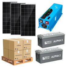 Load image into Gallery viewer, Complete Solar Panel Kit - 4,000W 12V Inverter / Charger 124/240 Output + [2.4kWh-5.12kWh Lithium Battery Bank] + 3 x 200W 12V Solar Panels [LPK-PRO]