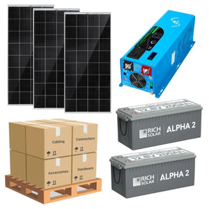 Complete Solar Panel Kit - 4,000W 12V Inverter / Charger 124/240 Output + [2.4kWh-5.12kWh Lithium Battery Bank] + 3 x 200W 12V Solar Panels [LPK-PRO]