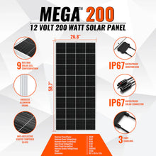 Load image into Gallery viewer, 200 Watt Solar Panel | High Efficiency 12V Monocrystalline (19.98% Efficiency) | 25-Year Power Output Warranty