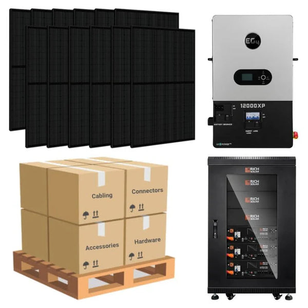 7.38kW Complete Solar Power System - 12,000W 120/240V [14.3kWh-15.36kWh Lithium Battery Bank] + 18 x 410W Mono Solar Panels [OGK-MAX]