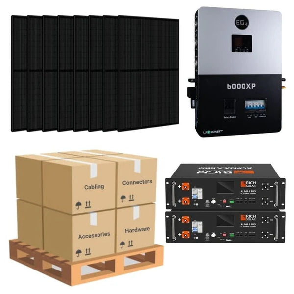 3.28kW Complete Solar Power System - 6,000W 120/240V [10.28kWh-14.3kWh Lithium Battery Bank] + 8 x 410W Mono Solar Panels + Setup Diagram [OGK-PLUS]