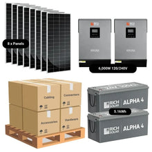 Load image into Gallery viewer, Complete Off-Grid Solar Kit - 6,000W 120V/240V Output [5.12kWh-7.68kWh Battery Bank] + 8 x 200W Solar Panels | Off-Grid, Mobile, Backup [RPK-MAX]