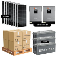 Load image into Gallery viewer, Complete Off-Grid Solar Kit - 6,000W 120V/240V Output [5.12kWh-7.68kWh Battery Bank] + 8 x 200W Solar Panels | Off-Grid, Mobile, Backup [RPK-MAX]