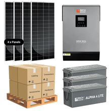 Load image into Gallery viewer, Complete Off-Grid Solar Kit - 3,000W 120V/24VDC [5.12-7.68kWh Battery Bank] + 4 x 200W 24V Solar Panels | Off-Grid, Mobile, Backup [RPK-PLUS]