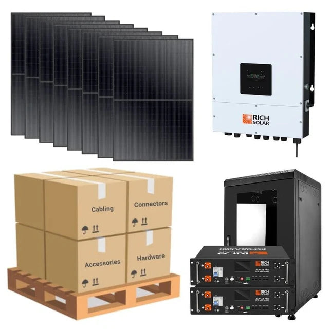Complete Off-Grid Solar Kit - 6,000W 120V/240V Output [10kWh Lithium Battery Bank] + 8 x 410W Solar Panels | Off-Grid, Mobile, Backup [RPK-PRO]