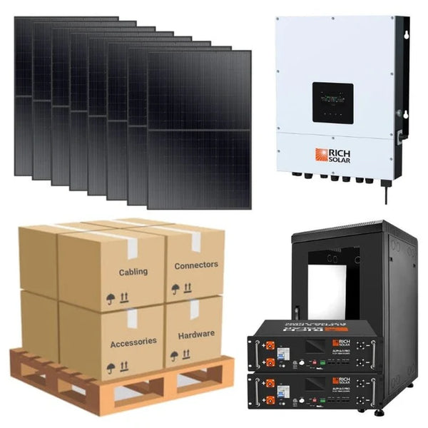 Complete Off-Grid Solar Kit - 6,000W 120V/240V Output [10kWh Lithium Battery Bank] + 8 x 410W Solar Panels | Off-Grid, Mobile, Backup [RPK-PRO]